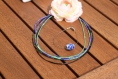 Parure collier 3 rangs en perles de rocaille et bracelet perle céramique bleu et vert irisé-noir modèle 