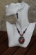 Parure collier pendentif et boucles d'oreilles métal-agate-onyx rose-noire-aubergine modèle 