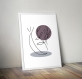 Carte 10 cm x 15 cm dessin fleur et lune, cadre décoration naturelle, silhouette de fleur colorée, botanique fine art, line art flower print, fleur abstraite