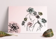 Carte 10 cm x 15 cm visage femme, dessin femme fleur lotus, dessin femme profil fleurs, décoration murale lotus, cadre chambre zen, dessin fleur femme