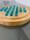 Solitaire jeu de société en bois de hêtre recyclé de 25 cm de diamètre avec billes de verre bleu | jeu stratégique