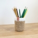 Pot à crayons, crochet, fil de jute naturel et fil blanc oeko-tex, panier, corbeille