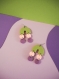 Boucles d’oreilles en pâte polymère rainbow - vert, rose pâle & violet lavande | fait main en france