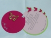 Faire-part rond papillons (modéle anaé ),personnalisé avec prénom de l'enfant(s), fuchsia rose et vert anis, cercles concentrique baptéme, naissance 