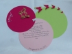 Faire-part rond papillons (modéle anaé ),personnalisé avec prénom de l'enfant(s), fuchsia rose et vert anis, cercles concentrique baptéme, naissance 