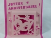 Carte chaton joyeux anniversaire en relief 3d kirigami couleur rose fushia et rose