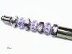 Stylo en acier gun brillant et perles violettes creation unique d670 