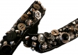X10cm galon brodé main - perles breloques et boutons noir 