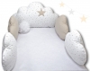 Tour de lit en 60cm large, 5 coussins nuages, beige et blanc, avec prénom brodé