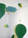 Mobile bébé origami papier suspension en spirale chambre bébé montgolfière oiseau nuage vert jaune babyshower