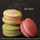 Lot de 12 étiquettes cadeaux « macarons » illustrées de 3 macarons rose, vert pâle et beige sur fond noir