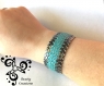 Bracelet tissé main avec des perles japonaises miyuki half tila - bleu turquoise et noir gunmetal