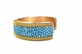Bracelet manchette cuir de galuchat turquoise et biais à glissière doré 