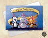 Carte de voeux ou invitation joyeux anniversaire panda lion & hippopotame