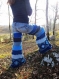 Pantalon d'hiver à patte d'éléphant en jean, crochet et patchwork de laine recyclée en nuances de bleu!!!